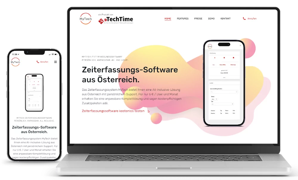 Webseite MyTech Zeiterfassung